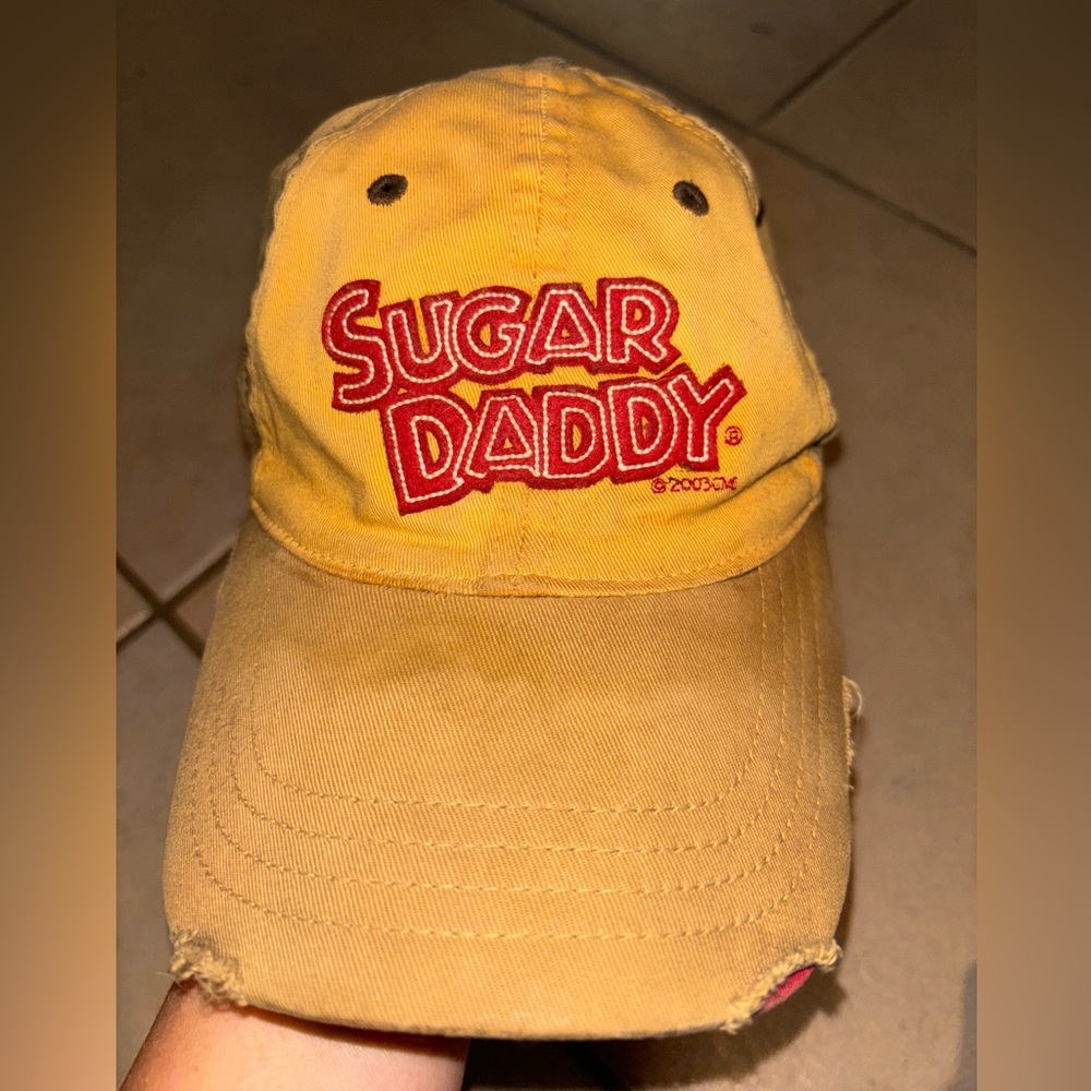 Vintage 2003 Sugar Daddy Distressed Preowned Yellow and Red Cap
